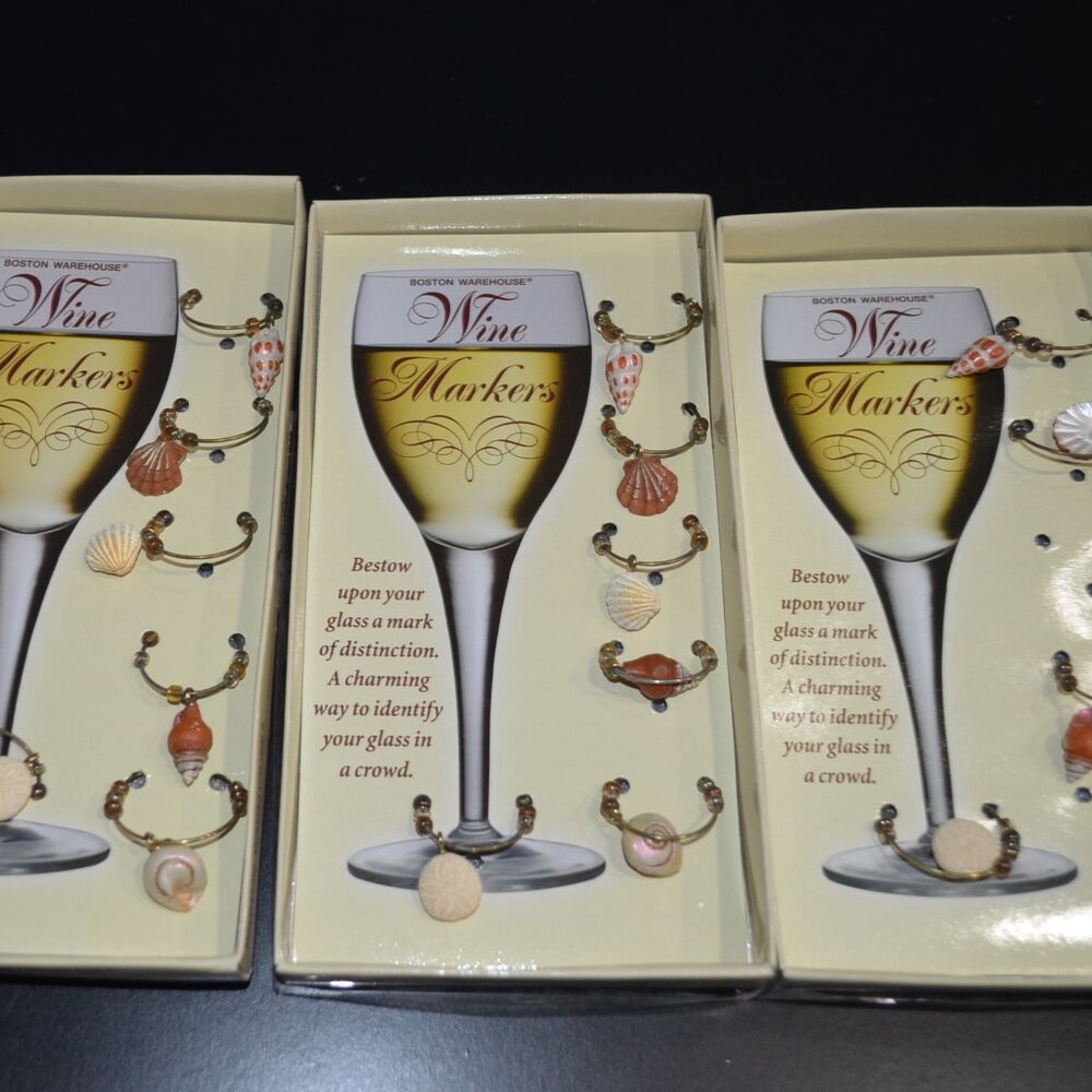 Boston Warehouse Seashell Wine Glass Charms 16 in Box, NWT